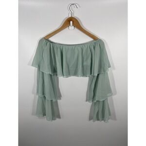 Renfaire Festival Fairy Off The Shoulder Womens Top S Blue Tiered Ruffle
